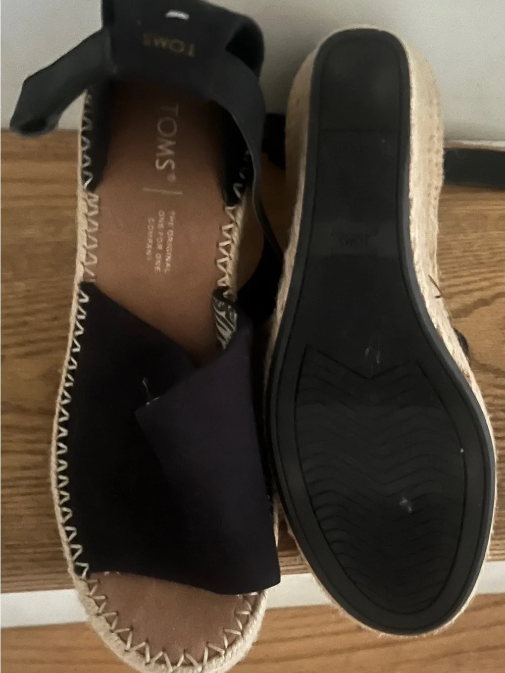 Toms brand black Espadrille Wedge Sandals with Ankle Strap